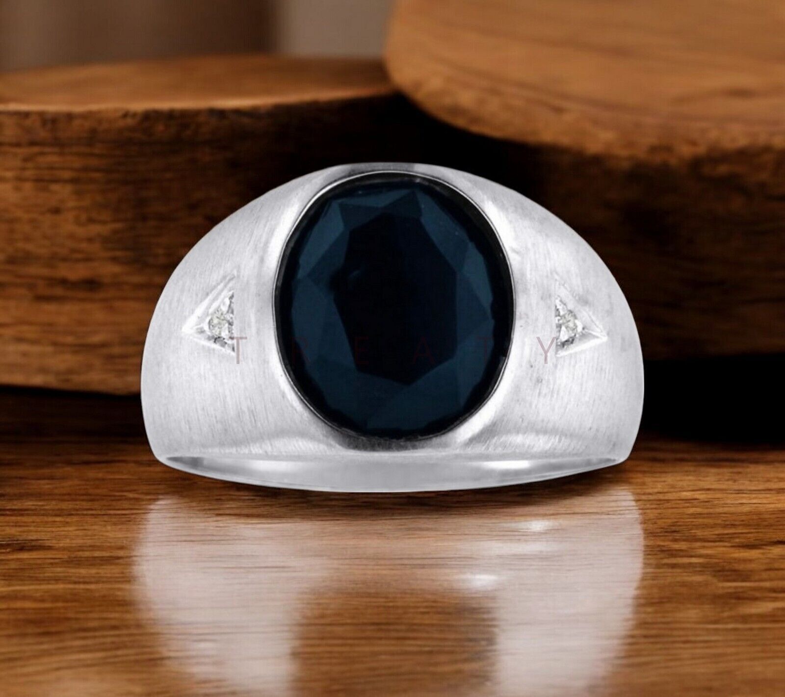 Blue Sapphire Oval Cut Gemstone With 925 Sterling Silver Ring For Men's #A235 *