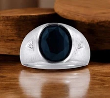 Blue Sapphire Oval Cut Gemstone With 925 Sterling Silver Ring For Men's #A235 *