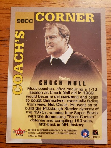 2000 #98CC Fleer Coaches Corner Chuck Noll NMMT - Picture 2 of 2