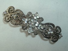VINTAGE SCROLLED METAL  RHINESTONE HAIR BARRETTE HAIR ACCESSORY