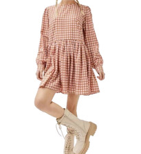 NWT Daisy Street Urban Outfitters Gingham Mini Dress Brown + Pink Size Small $49