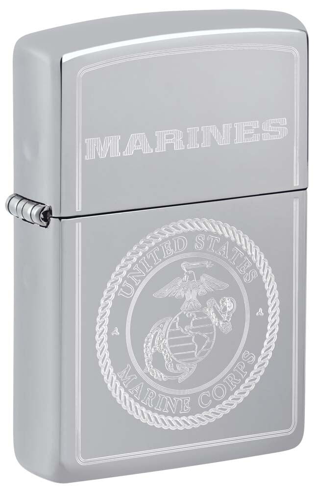 Zippo USMC Marines Logo, Engraved Lighter, High Polish Chrom