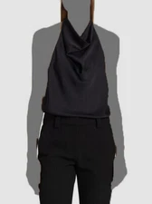 $295 A.L.C. Women's Black Ayla Cowlneck Halter Top Top Size 10
