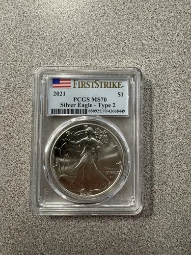2021 $1 American Silver Eagle FIRST STRIKE MS-70 PCGS- TYPE 2 - 1 Oz .999 Silver