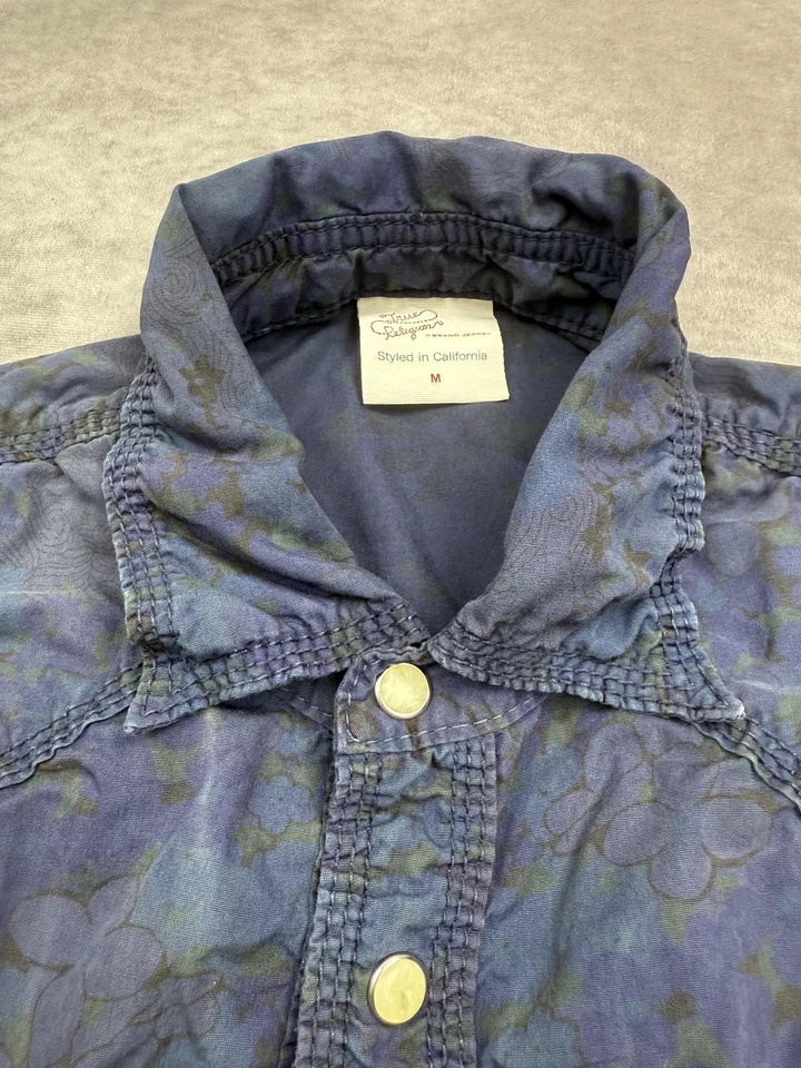 Camisa True Religion Mujer Mediana Azul Floral Perla A Presión Occidental Manga Larga EE. UU. Foto 2 de 4