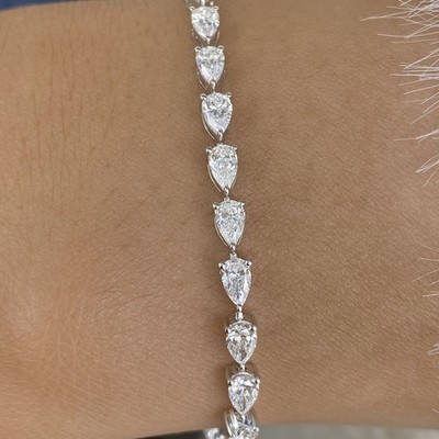 14K White Gold Tennis Bracelet 4.4ct Pear Lab-Created Diamond F/VS1 Appraised