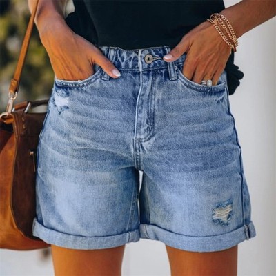 Damen Jeans Shorts Destroyed Bermuda Stretch Hotpants Denim Kurze Hose Kurzehose