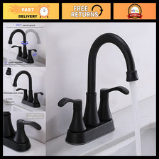 Matte Black Bathroom Faucet 4" Centerset, 2 Handle High-Arc, 360  Swivel Spout,