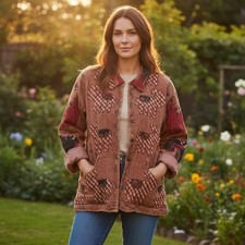 Vintage Orvis Jacket Elephants Patchwork Krinkle Earthly Boho Women's Size Large