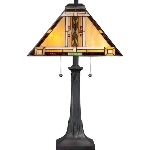 Quoizel TFNO6325 Bronze Navajo 2-Light 25"H Table Lamp With Tiffany Glass Shade - Picture 3 of 4