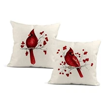  Set of 2 Throw Pillow Covers Winter 16" x 16" (Pack of 2) Christmas Cardinal