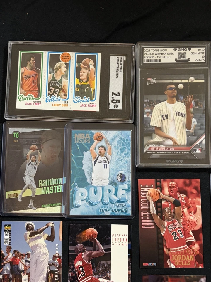 Lote de tarjetas de baloncesto (13) Bird Rc Wembanyama Rc Jordan Doncic Edwards Rc Foto 3 de 4