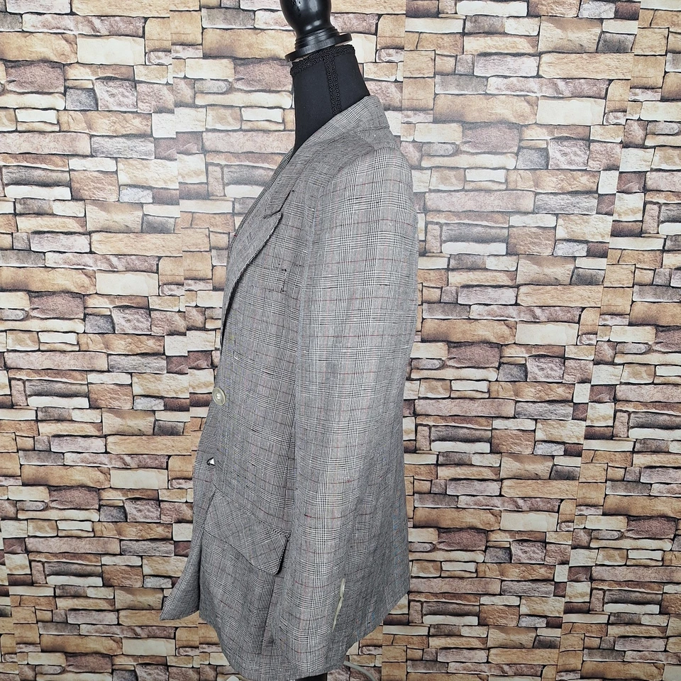 Chaqueta Blazer Giorgio Sant' Angelo Mujer 14 Tartán Doble Pecho Mezcla Lino Foto 3 de 4