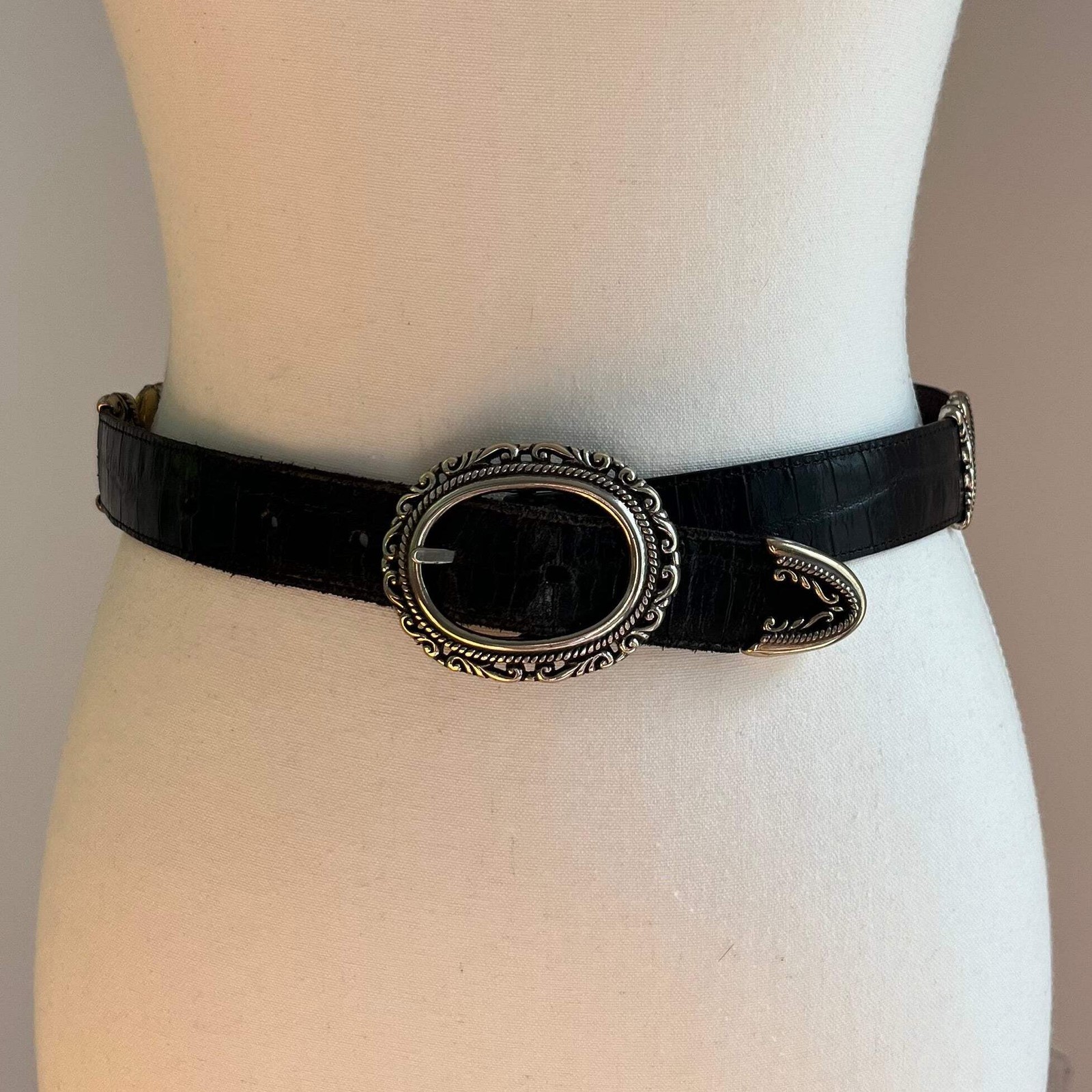 Brighton Reversible Leather Belt in Brown & Black with Ornate Buckle - XS