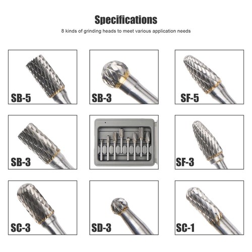 8Pcs Tungsten Carbide Burrs Rotary Burr Set Head 1/4'' Shank Die Grinder Bit } - Picture 5 of 11