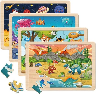 Puzzles for Kids Ages 46, 4 Packs 24 Piece Wooden Jigsaw Puzzles for Toddlers...