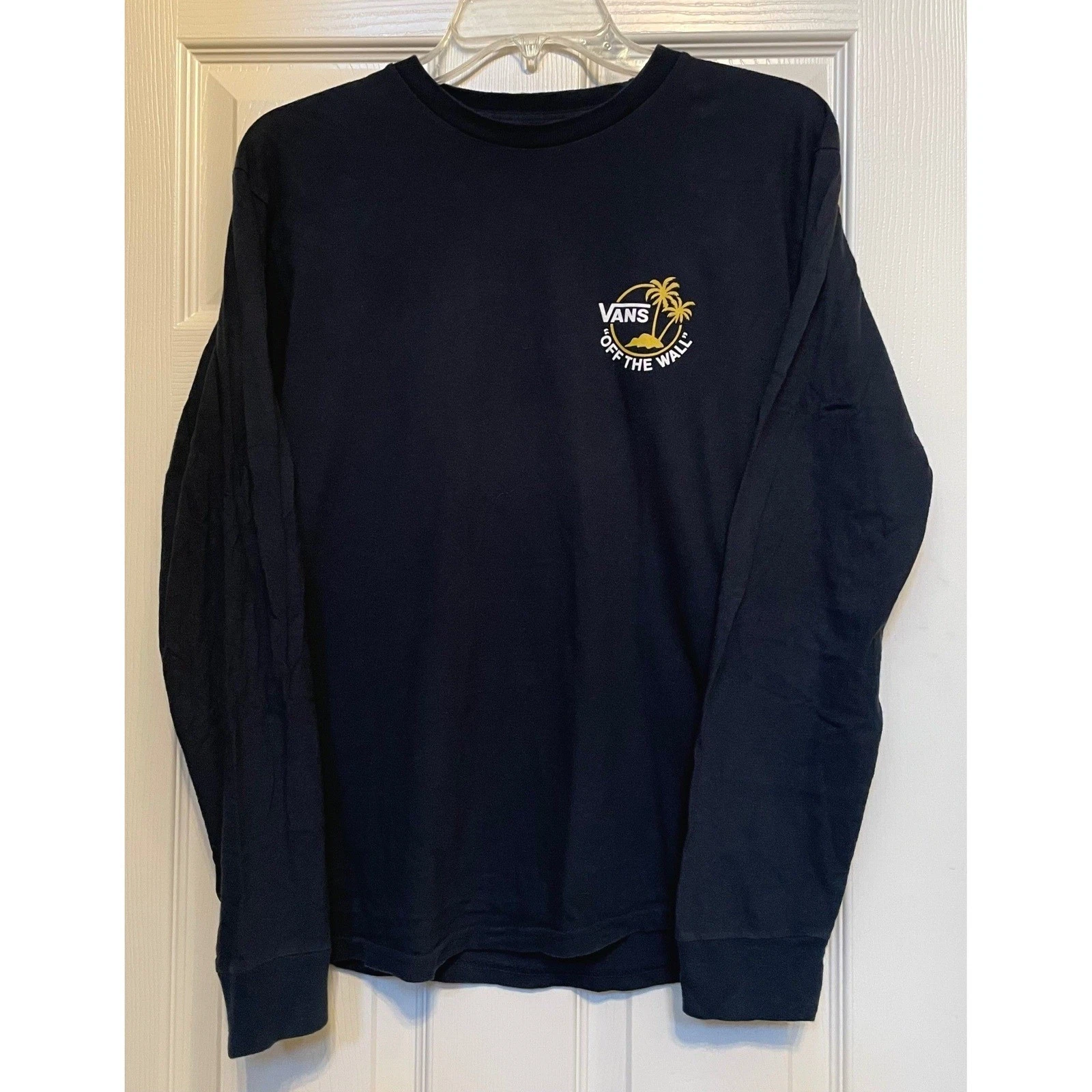 Vans Off The Wall Palm Tree Graphic Long Sleeve T-Shirt Navy Blue Mens Small