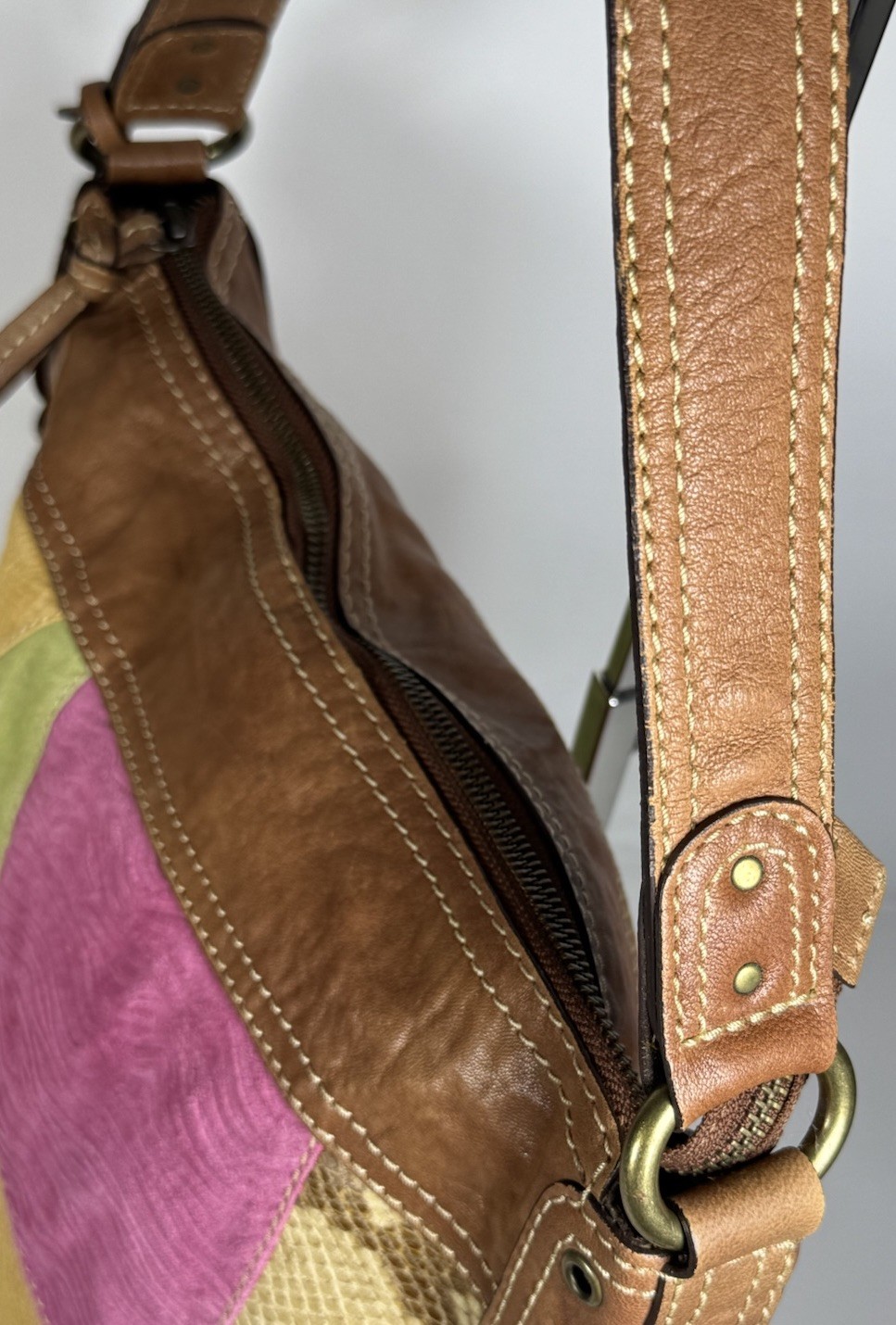 Fossil Patchwork Leather Shoulder Bag Boho Satche… - image 5