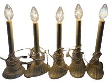 5 Vintage Christmas Cardboard Stem Electric Flameless Candle Light Candolier