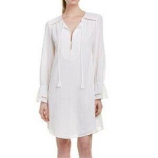 Trina Turk Womens Tunic Dress White 100% Cotton Beach Boho Cottage Ethereal Sz S