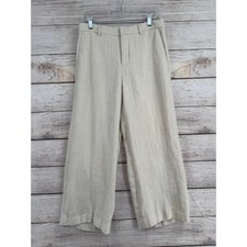 Lauren Ralph Lauren 100 Linen Wide Leg Chevron Pants Womens 6 Ivory White