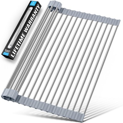 Zulay Kitchen 17.5  x 12  Roll Up Dish Drying Rack - Stainless Steel
