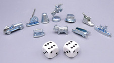 Official Monopoly Metal Token Set – 10 Classic Playing Pieces  +  2 Game Dice