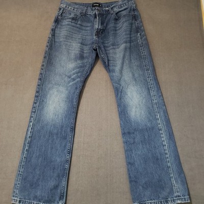 Firetrap Straight Leg Jeans Mens 34L Blue Medium Wash Whiskered Denim