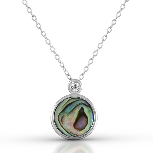 Collier 925 Silber Rhodiniert Abalone Zirkonia Weiß 45Cm Damen Schmuck NEU-image