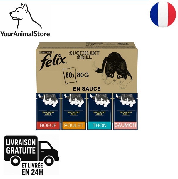 Felix Succulent Grill pâtée pour chat adulte lot éco de 80 sachets fraîches de 85g