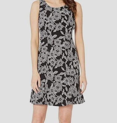 Elliott Lauren Women's Black Check Point Princess Seam Sleeveless Dress Sz 10