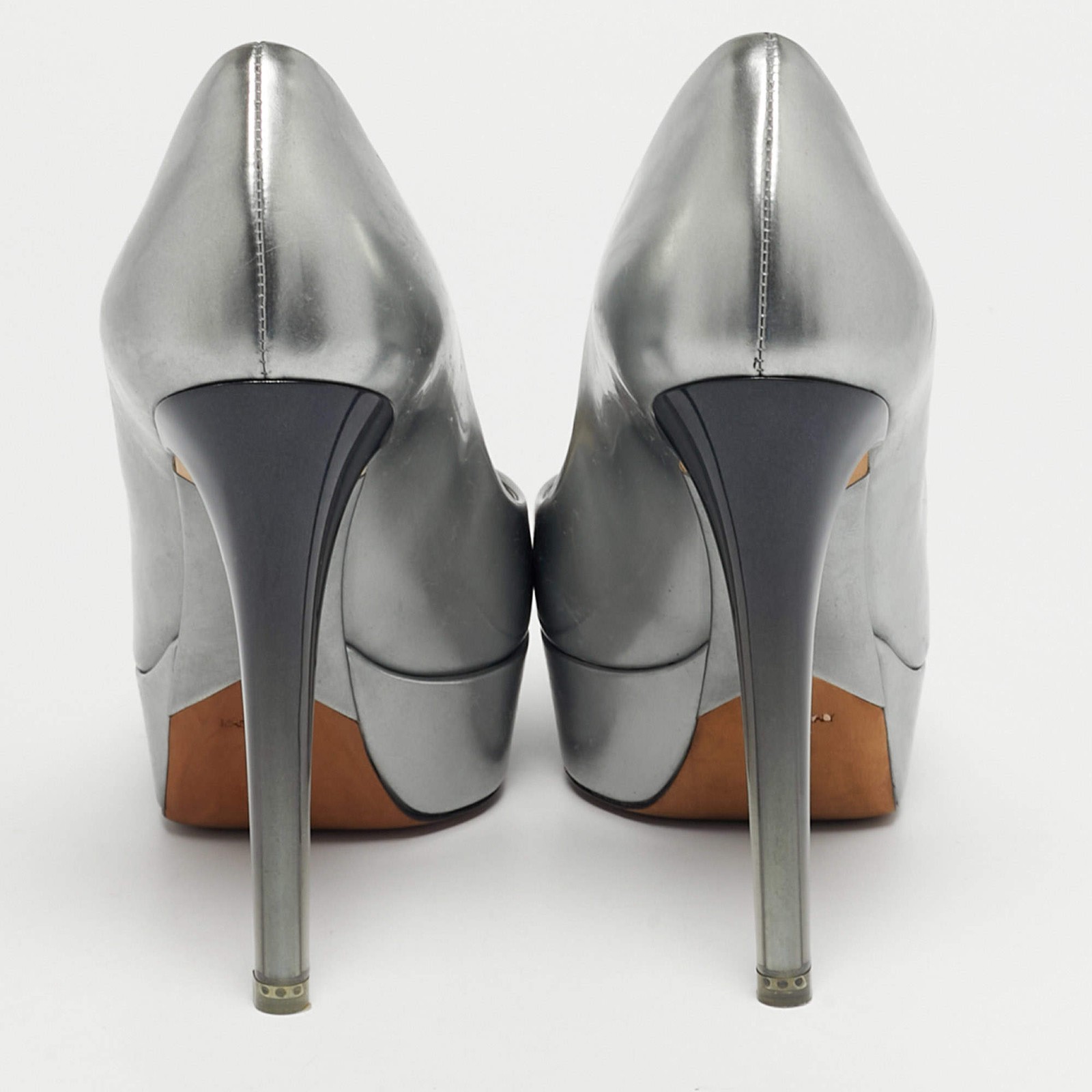 Dior Silver Patent Leather Miss Dior Peep Toe Pumps Size 35 thumbnail 5