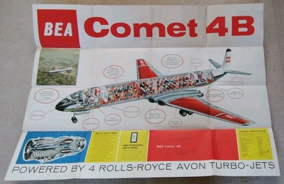RARE BEA Comet 4B Aviation Fold Out Poster Publicity Booklet Airline Brochure 
