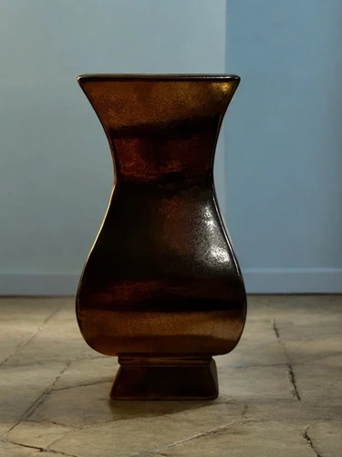 Vintage Haeger Floral Metallic Bronze Angular Hourglass Ceramic 11" Vase 2003