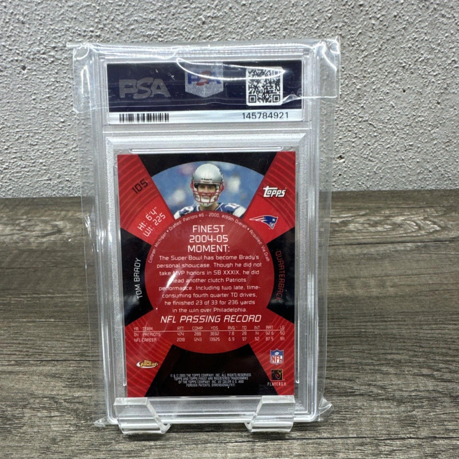 Topps 2005 Finest Tom Brady #105 PSA Graded New England Patriots view 2