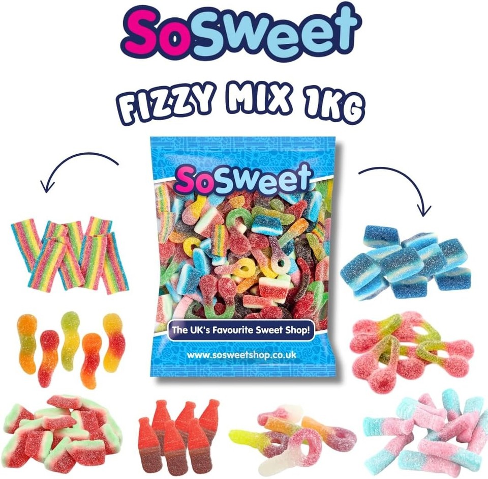 Fizzy Pick n Mix Sweets - 1kg Bag - Party Retro Sugar Coated Candy - By ...