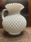 VINTAGE FENTON HOBNAIL MILK GLASS PITCHER RUFFLED RIM  8 IN. TALL MINTY!