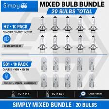 10 x H7 BULBS 477 12V 55W PX26D + 10 x 501 12v 21/5W HALOGEN CAR BULBS - SIMPLY