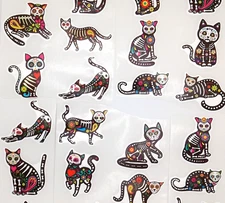 30 Colorful Sugar Skull/Day of Dead Cat Stickers/Scrapbook/Journals/1" to 1.5"