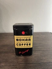 Vintage Bokar Coffee Tin Can 🖤 Black & Yellow A&P Advertising Bank For Savings