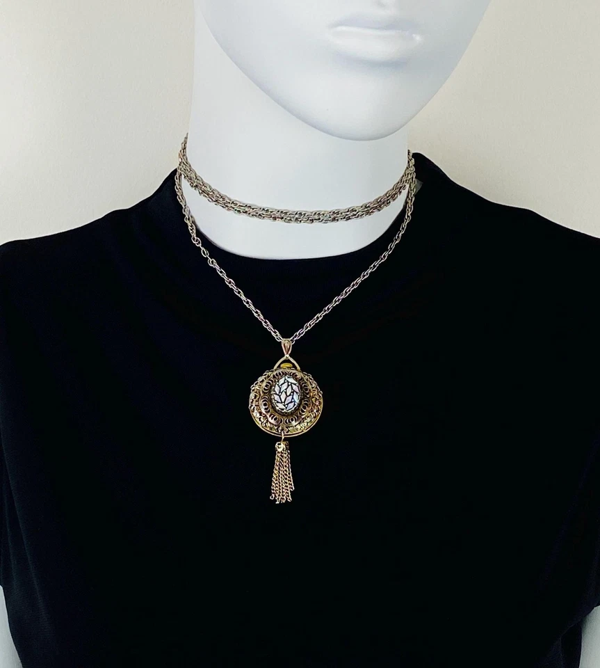 Reloj Colgante Mecánico Vintage Collar Borla Tono Dorado Filagree Hecho en Suiza Foto 4 de 4