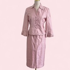 Vintage Jessica Howard Pink Silk Rosette Skirt Suit Set Size 6