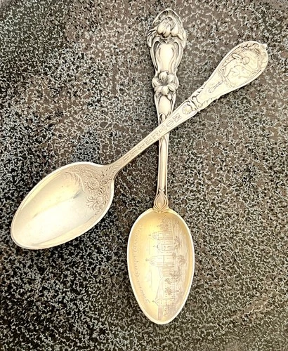 2 Sterling Silver Spoons Sagittarius (Gorham) & Santa Clara College (Gilt Layer)