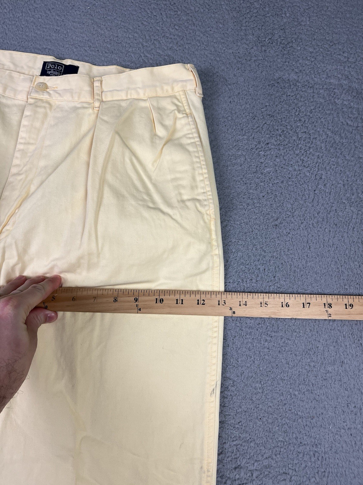 Vintage Polo Ralph Lauren Pant Men 33x29 Yellow Pleated Cotton Twill Made in USA thumbnail 11