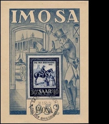 SR110. GERMANY - FRENCH OCCUPATION ZONE SAAR STAMP DAY SPECIAL FDC CARD 1952