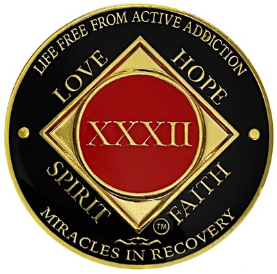 Simply Minimal NA 32 Year Medallion, Narcotics Anonymous Coin, Gold Color Plate