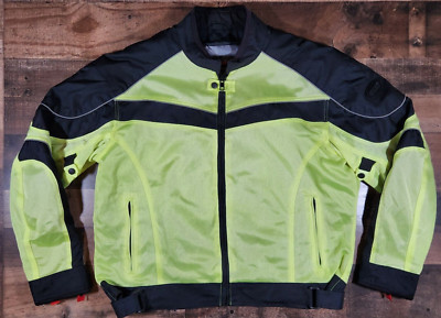 Bilt Motorcyle Riding Jacket Mens 2XL Neon Green Black Back Padded ...