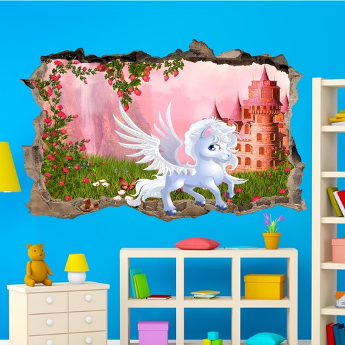 Flowers Princess Castle Unicorn Wall Sticker 3D Effect Poster Decal Mural RA4 - Picture 2 of 3
