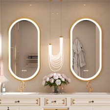 Large Front-lit Wall Bathroom Mirrors With Gold Frame Anti-fog HD Vanity Mirror