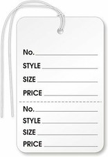 Garment Tag, Large White 1.75" x 2.875" Strung, Perfed Stub - Pk/1,000 Tags
